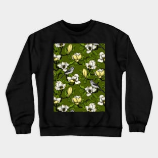 Blooming magnolia and titmouse bird 2 Crewneck Sweatshirt